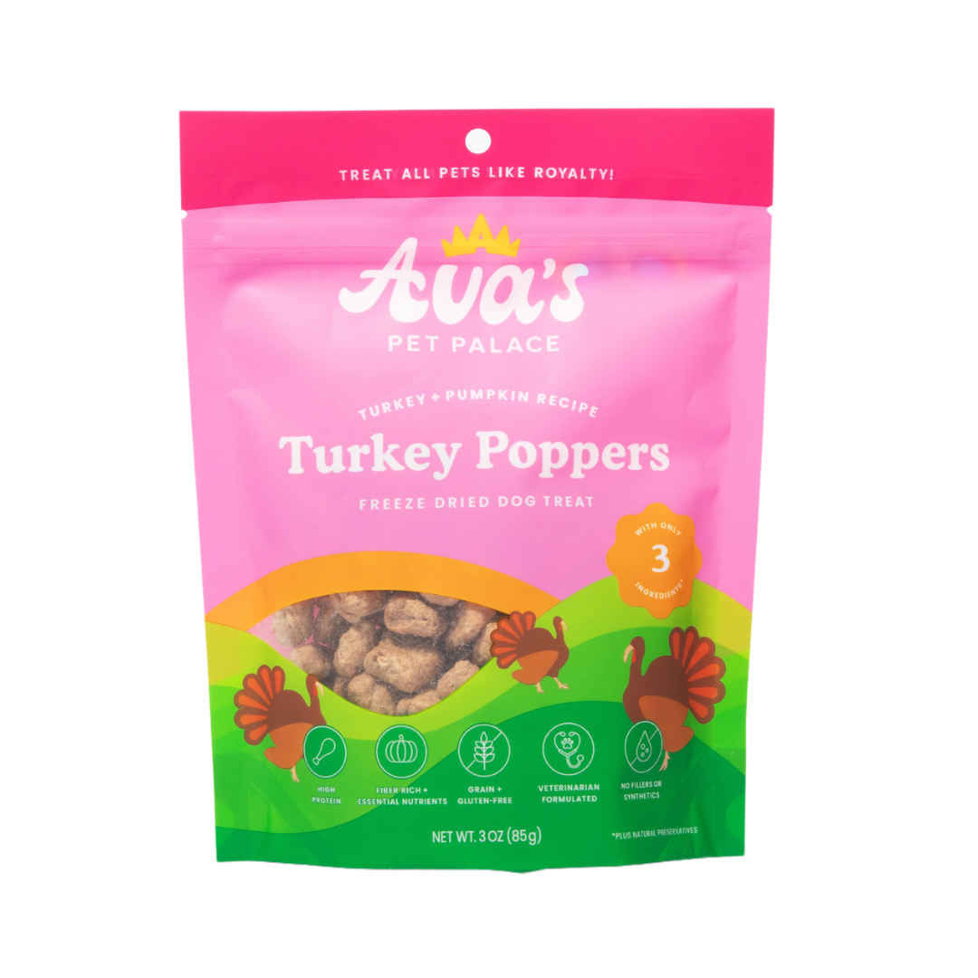 Ava's Pet Palace Turkey Poppers freeze dried turkey dog treats