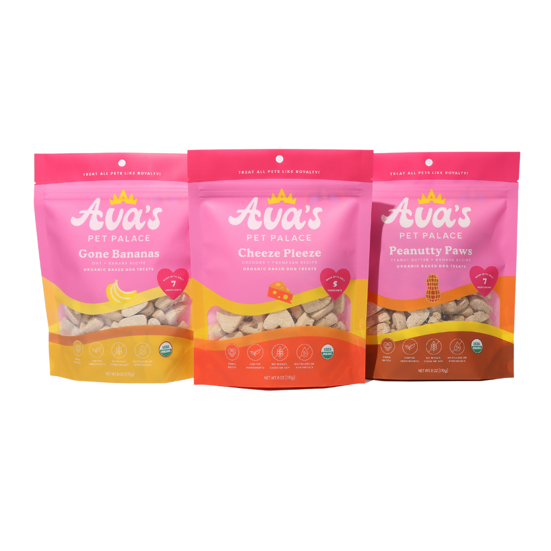 Ava's Pet Palace organic dog treat bundle with three flavors