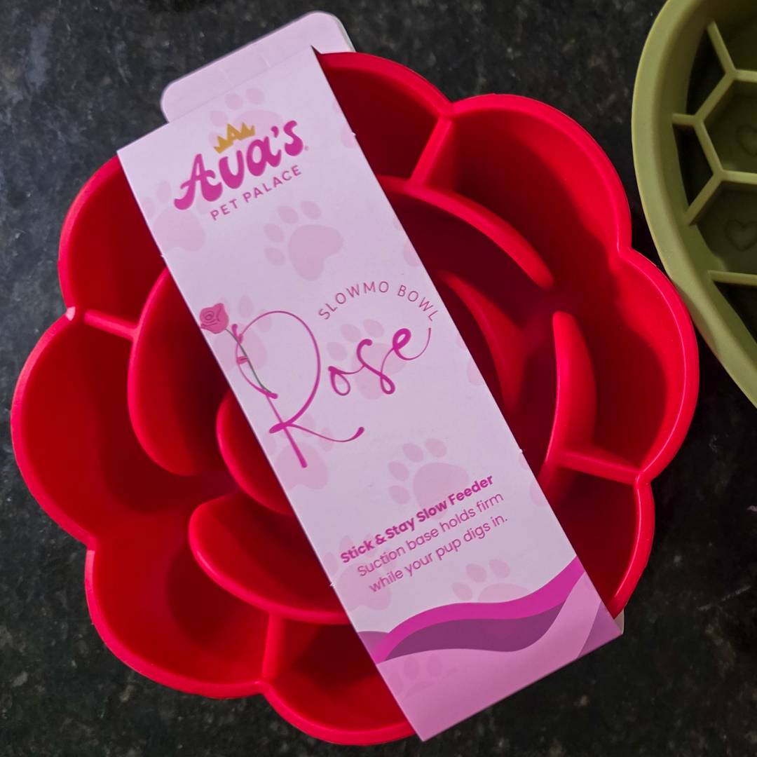Rose shaped slow feeder bowl from Ava's Pet Palace